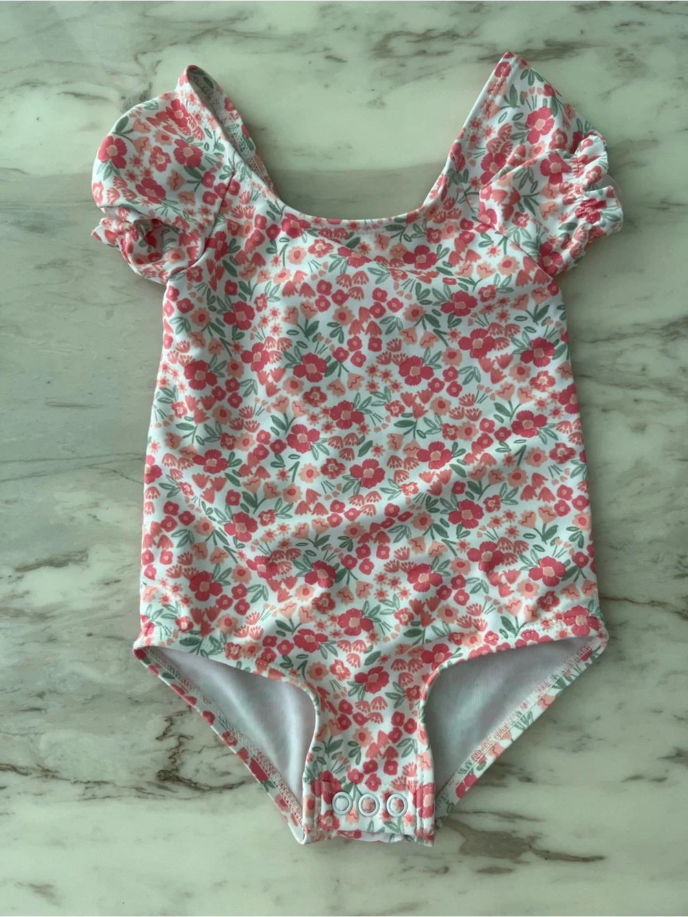 Carter's Pink Floral Puff-Sleeve One-Piece Swimsuit